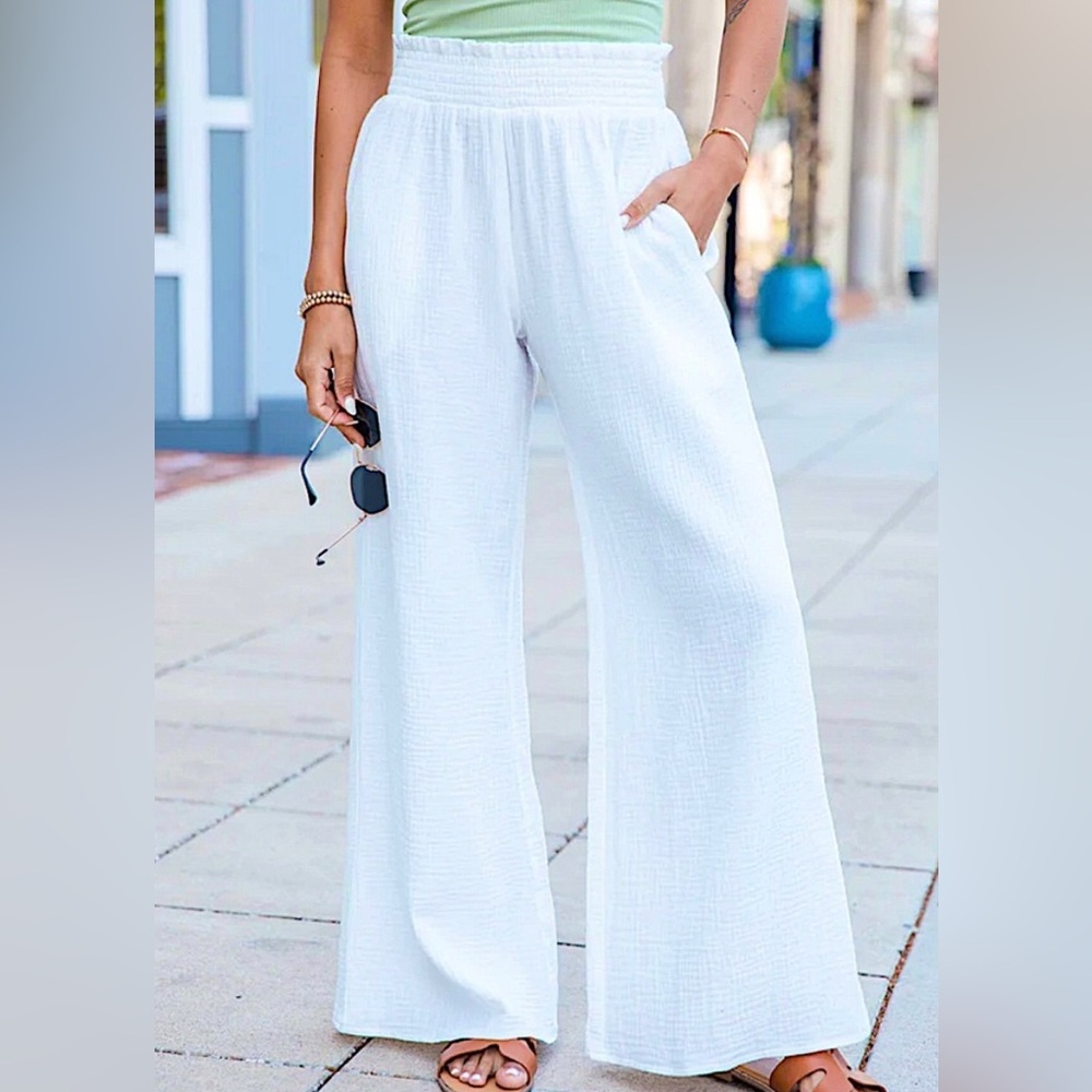 Pink Lily White Wide-Leg Jumpsuit Pants
